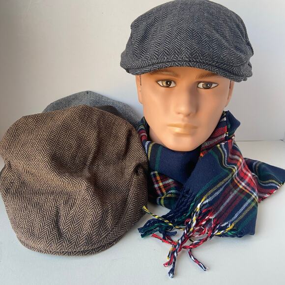 4 Newsboy Caps Hats Herringbone Hunting Driving Size 7 1/2, 60 - Picture 12 of 16